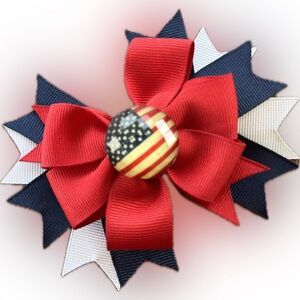 Red/White/Blue Flag Embellished Hair Bow with Clip - Handmade by Me